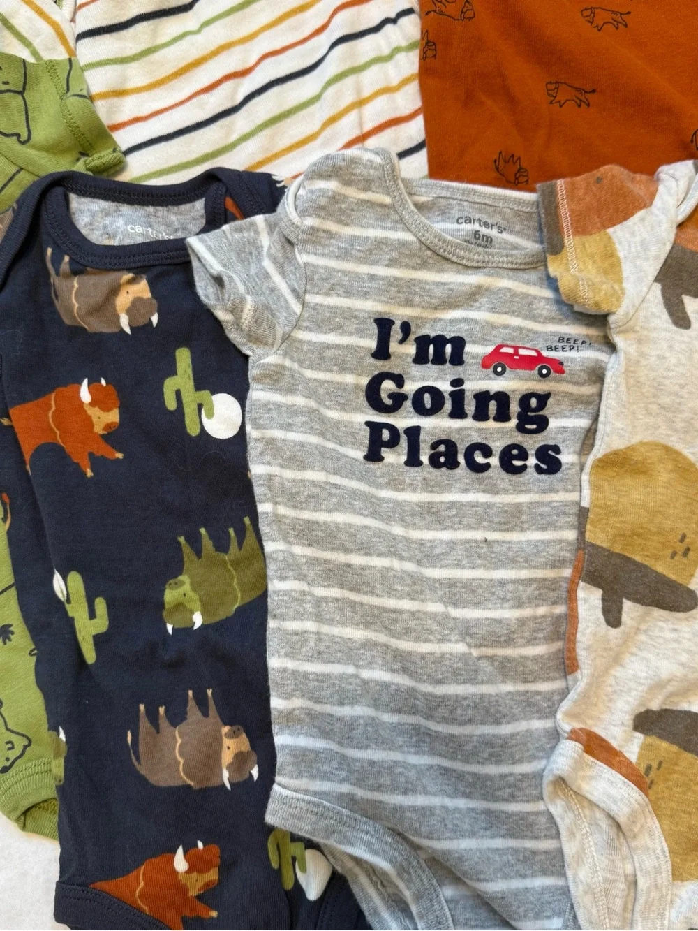 Carter's 6M Multi-Color Baby Bodysuit Set - Green, Rust, Navy, Gray, Cream